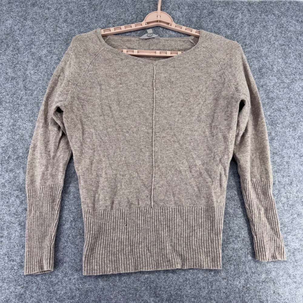 Athleta Womens Cashmere Sweater Tan Oatmeal Scoop Neck Raglan Long Sleeve Small